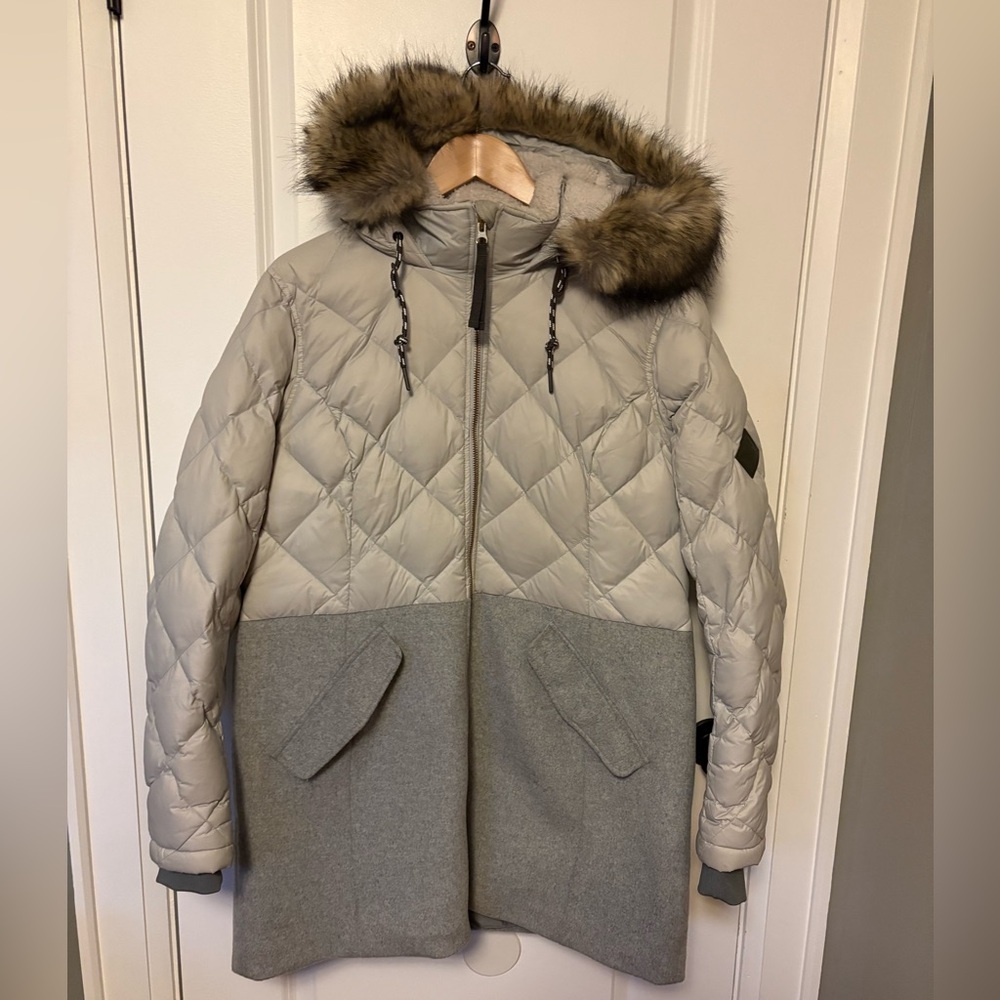 Eddie Bauer grey wool and down parka